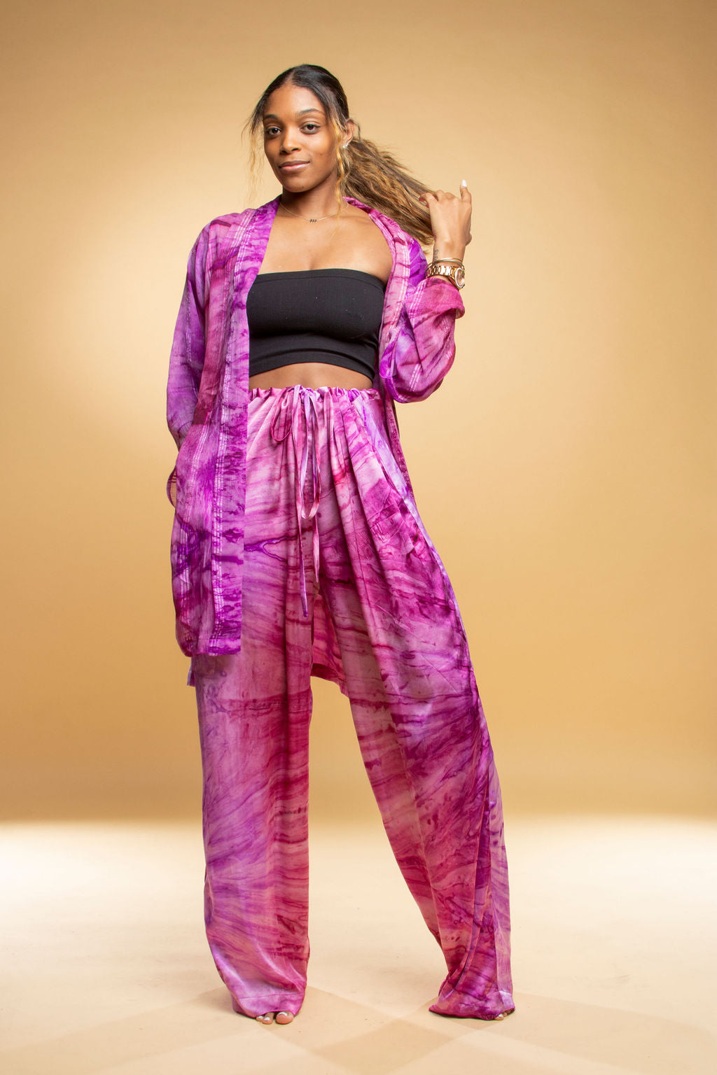 Silk Collection - Luxury Resort Kimono Set - Sunset Purple