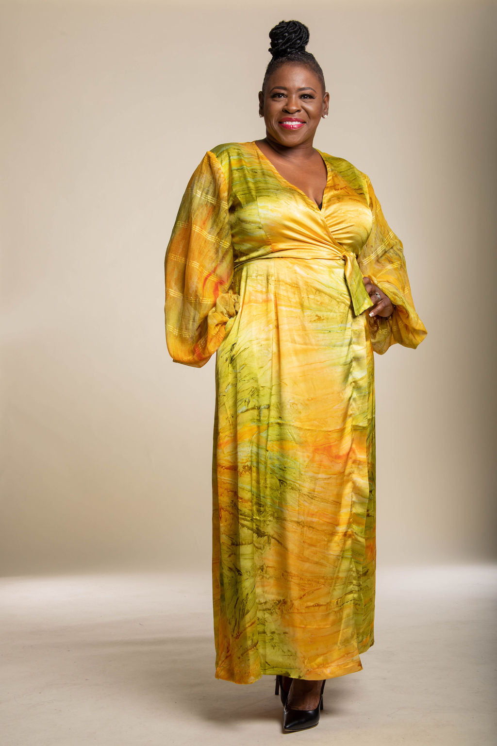 Plus size hotsell yellow wrap dress